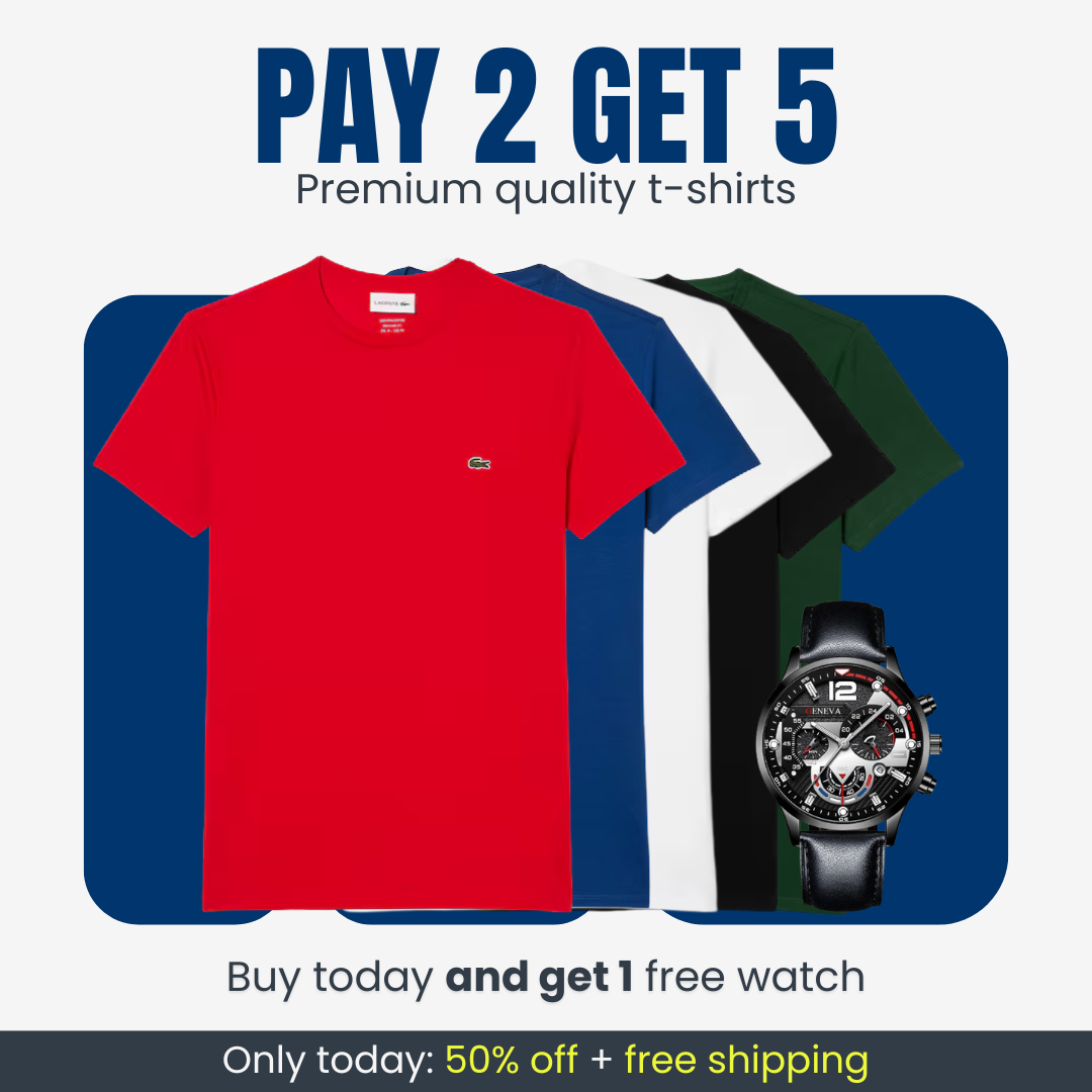 KIT LACOSTE SHIRTS [PAY 2 AND GET 5] + EXCLUSIVE WATCH